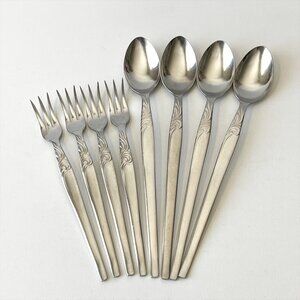 8 Vintage Dessert Spoons Seafood/Cocktail Forks Stainless Steel N.S. Co. Japan